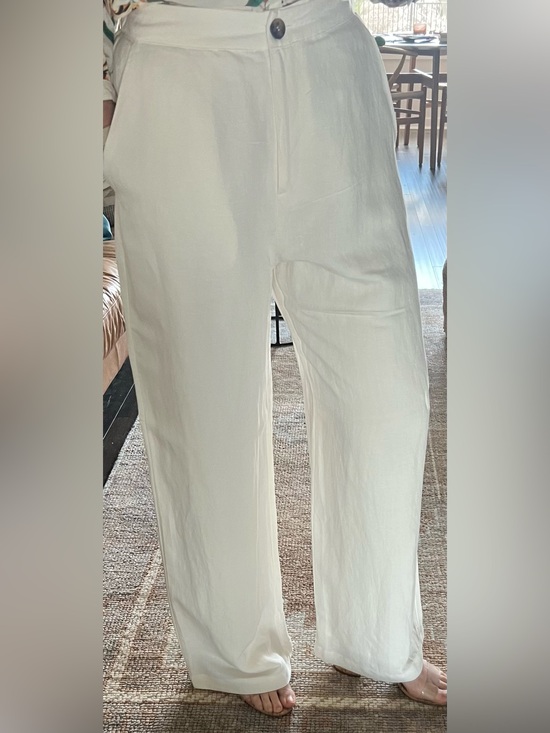 MAYE Pants - Wide Leg Linen-Blend Pants in White
